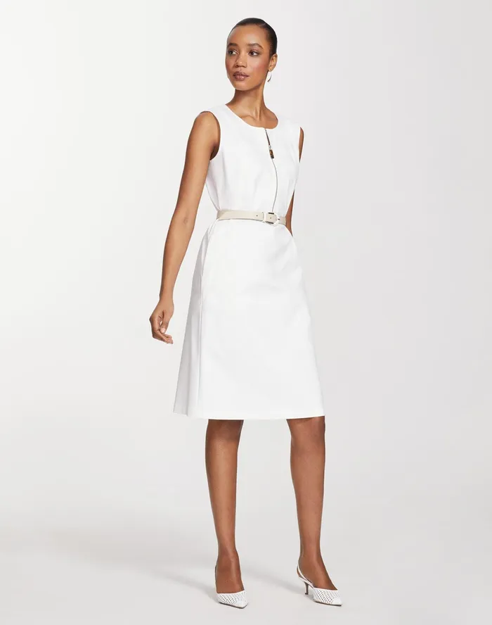 Women Lafayette 148 New York Dresses Audren Dress In Fundamental BiStretch White