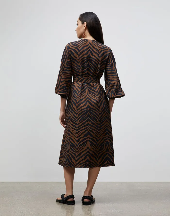 Women Lafayette 148 New York Dresses Louisa Dress In Zevron Print Coastal Cloth Mahogany Multi