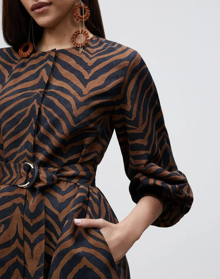 Women Lafayette 148 New York Dresses Louisa Dress In Zevron Print Coastal Cloth Mahogany Multi