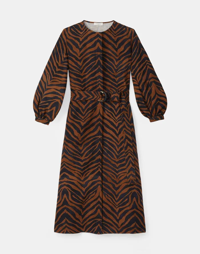 Women Lafayette 148 New York Dresses Louisa Dress In Zevron Print Coastal Cloth Mahogany Multi