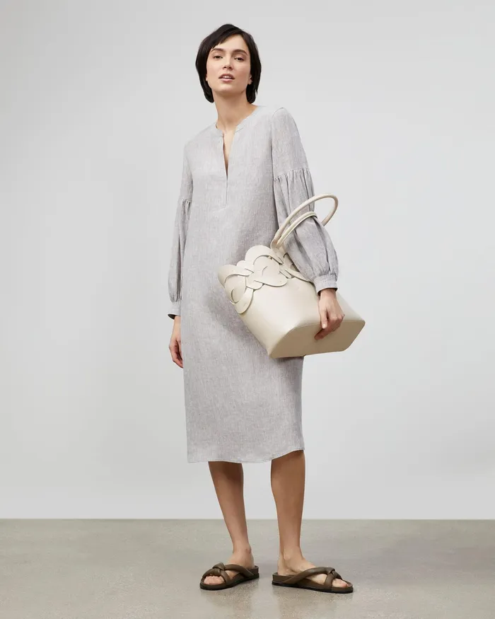 Women Lafayette 148 New York Dresses Maylin Dress In Illustrious Linen Mink Grey Melange Women Lafayette 148 New York Dresses Maylin Dress In Illustrious Linen Mink Grey Melange
