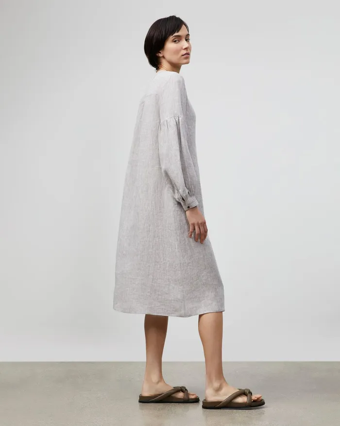 Women Lafayette 148 New York Dresses Maylin Dress In Illustrious Linen Mink Grey Melange