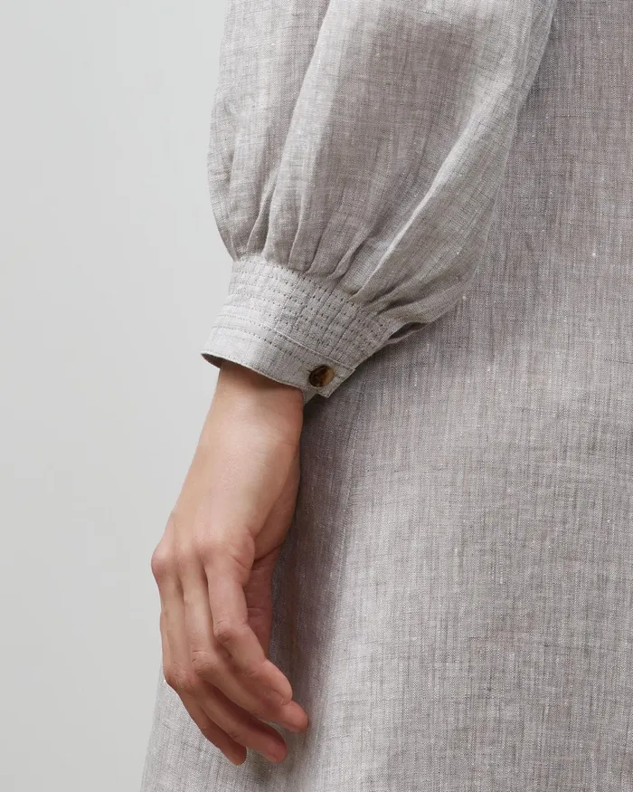 Women Lafayette 148 New York Dresses Maylin Dress In Illustrious Linen Mink Grey Melange