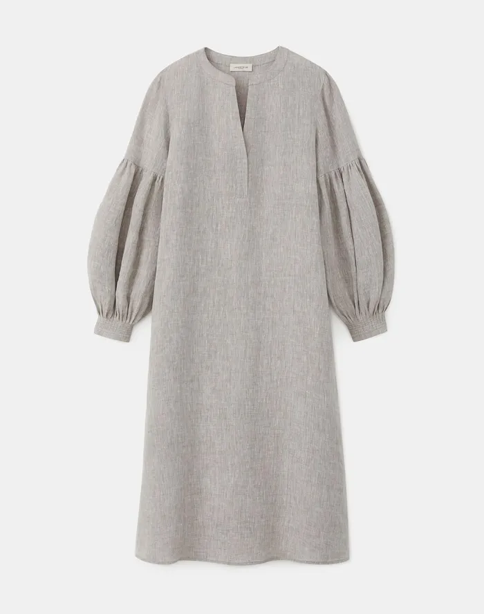 Women Lafayette 148 New York Dresses Maylin Dress In Illustrious Linen Mink Grey Melange