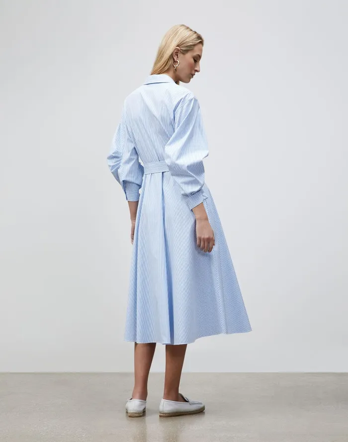 Women Lafayette 148 New York Dresses Petite Cailyn Dress In KindCotton Courtland Stripe Fresh Blue Multi