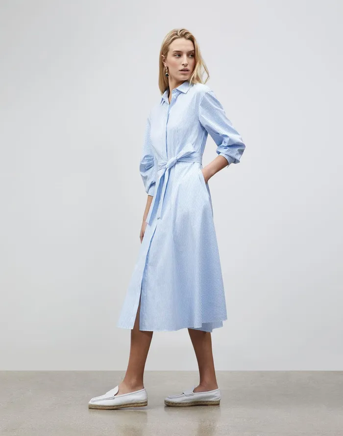 Women Lafayette 148 New York Dresses Petite Cailyn Dress In KindCotton Courtland Stripe Fresh Blue Multi