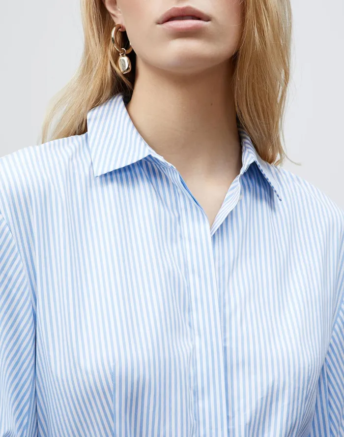 Women Lafayette 148 New York Dresses Petite Cailyn Dress In KindCotton Courtland Stripe Fresh Blue Multi