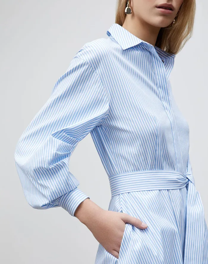 Women Lafayette 148 New York Dresses Petite Cailyn Dress In KindCotton Courtland Stripe Fresh Blue Multi