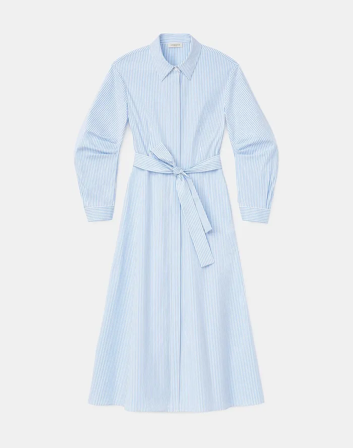 Women Lafayette 148 New York Dresses Petite Cailyn Dress In KindCotton Courtland Stripe Fresh Blue Multi