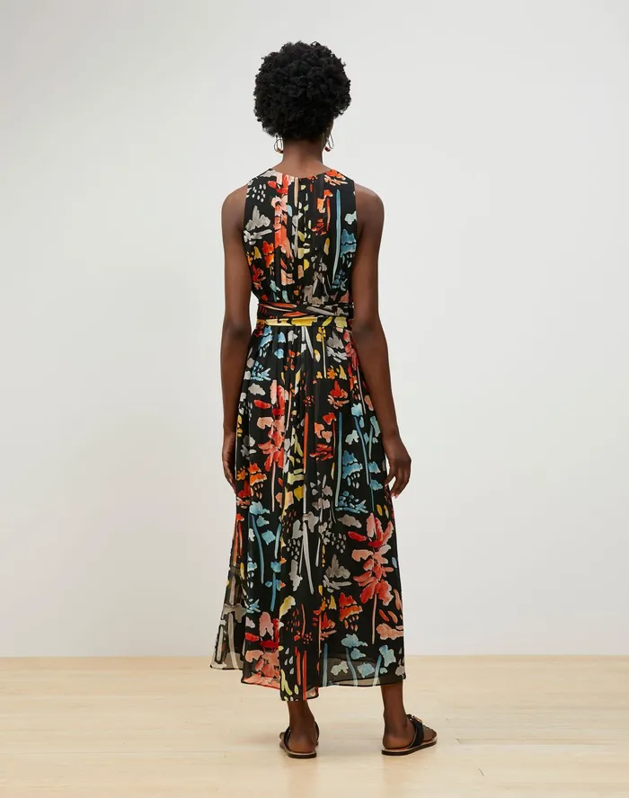 Women Lafayette 148 New York Dresses Petite Nia Midi Dress In Blooming Eden Print Silk Black Multi