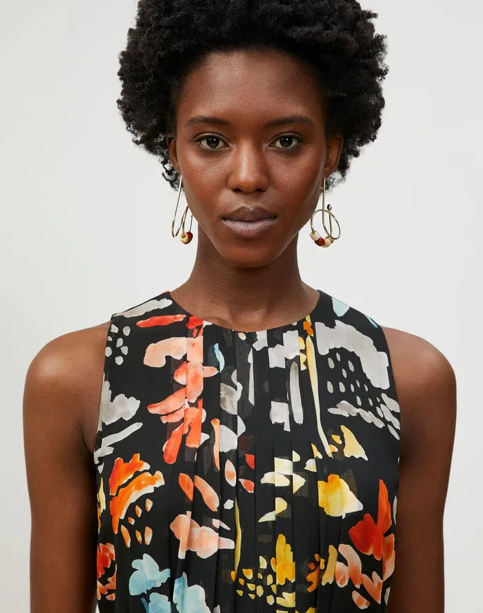 Women Lafayette 148 New York Dresses Petite Nia Midi Dress In Blooming Eden Print Silk Black Multi
