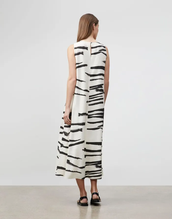 Women Lafayette 148 New York Dresses PlusSize Ross Dress In Painted Zebra Stripe Print Drape Cloth Creme Fraiche Multi