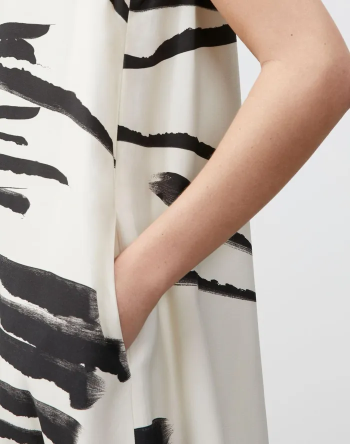 Women Lafayette 148 New York Dresses PlusSize Ross Dress In Painted Zebra Stripe Print Drape Cloth Creme Fraiche Multi