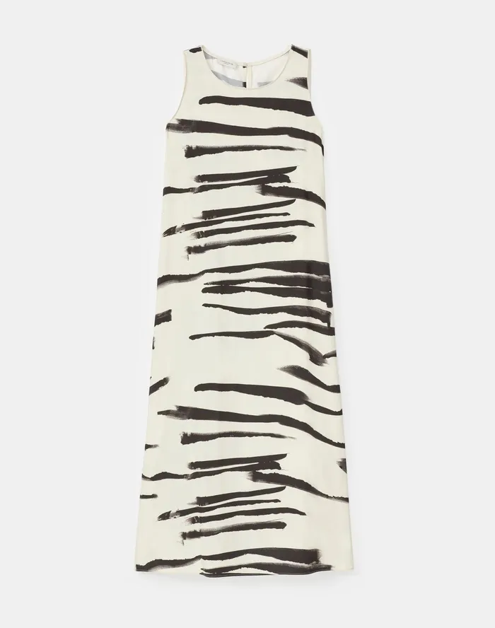 Women Lafayette 148 New York Dresses PlusSize Ross Dress In Painted Zebra Stripe Print Drape Cloth Creme Fraiche Multi