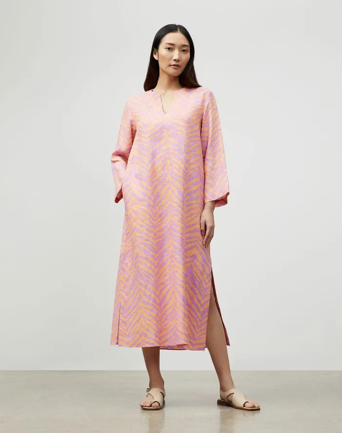 Women Lafayette 148 New York Dresses Renata Dress In Zevron Print Linen Dahlia Multi Women Lafayette 148 New York Dresses Renata Dress In Zevron Print Linen Dahlia Multi