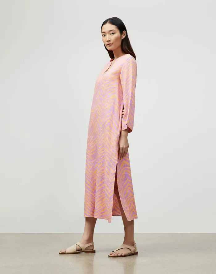 Women Lafayette 148 New York Dresses Renata Dress In Zevron Print Linen Dahlia Multi