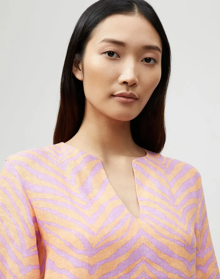 Women Lafayette 148 New York Dresses Renata Dress In Zevron Print Linen Dahlia Multi