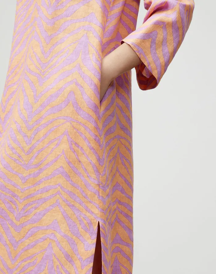 Women Lafayette 148 New York Dresses Renata Dress In Zevron Print Linen Dahlia Multi