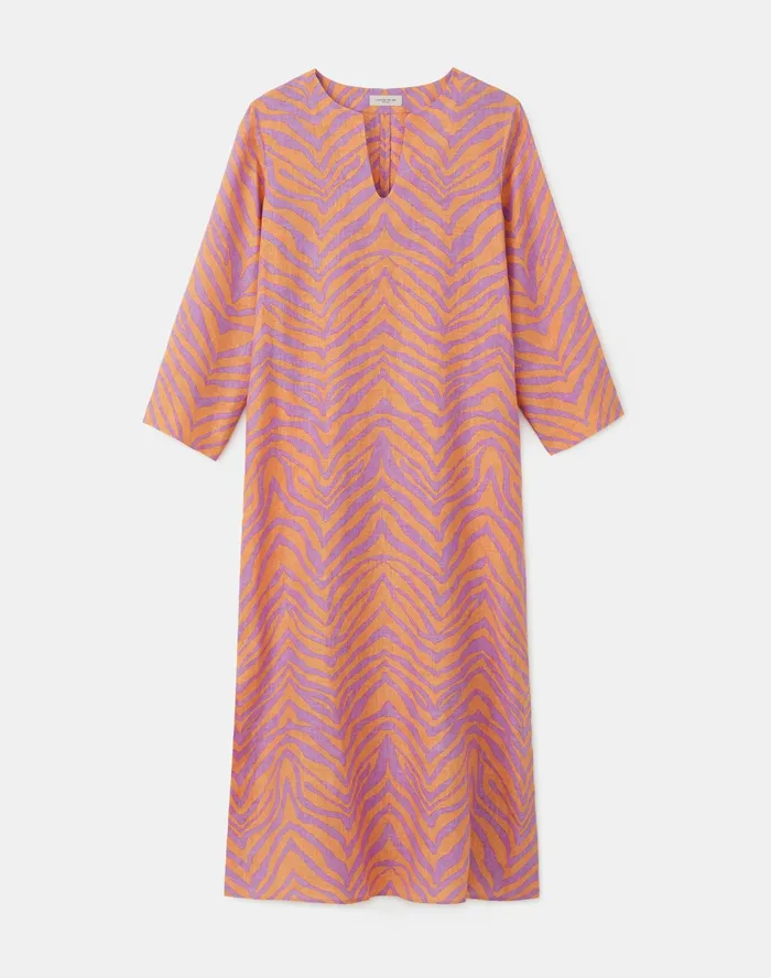 Women Lafayette 148 New York Dresses Renata Dress In Zevron Print Linen Dahlia Multi