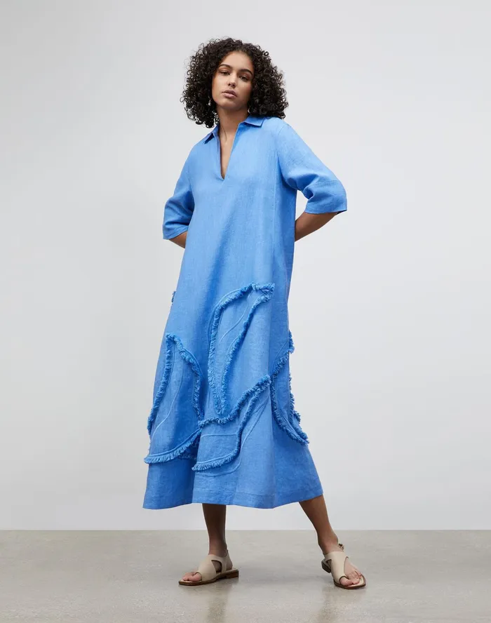 Women Lafayette 148 New York Dresses Sera Dress In Eyelash Embellished Summer Linen Bluebell Women Lafayette 148 New York Dresses Sera Dress In Eyelash Embellished Summer Linen Bluebell