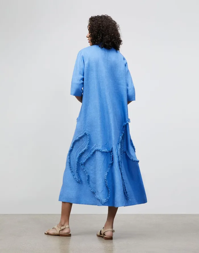 Women Lafayette 148 New York Dresses Sera Dress In Eyelash Embellished Summer Linen Bluebell