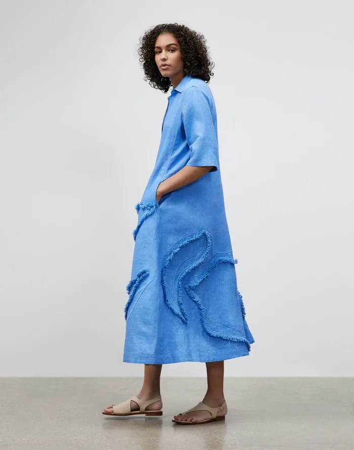 Women Lafayette 148 New York Dresses Sera Dress In Eyelash Embellished Summer Linen Bluebell