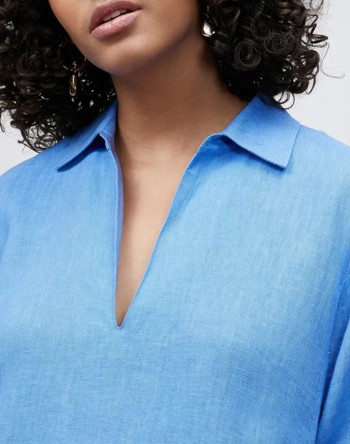 Women Lafayette 148 New York Dresses Sera Dress In Eyelash Embellished Summer Linen Bluebell