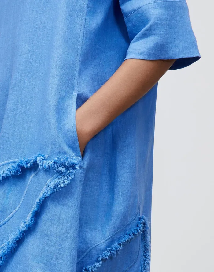 Women Lafayette 148 New York Dresses Sera Dress In Eyelash Embellished Summer Linen Bluebell
