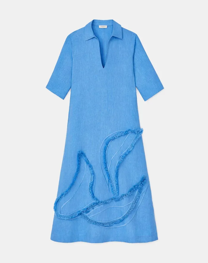 Women Lafayette 148 New York Dresses Sera Dress In Eyelash Embellished Summer Linen Bluebell
