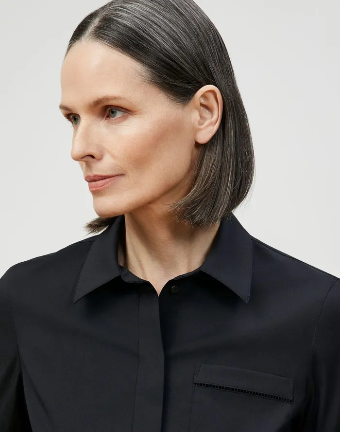 Women Lafayette 148 New York Dresses Stella Shirtdress In Classic Stretch Cotton Black