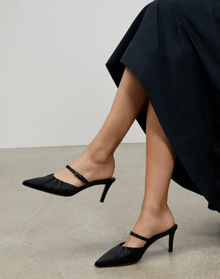 Women Lafayette 148 New York Heels Italian Satin Sofia Heel Black