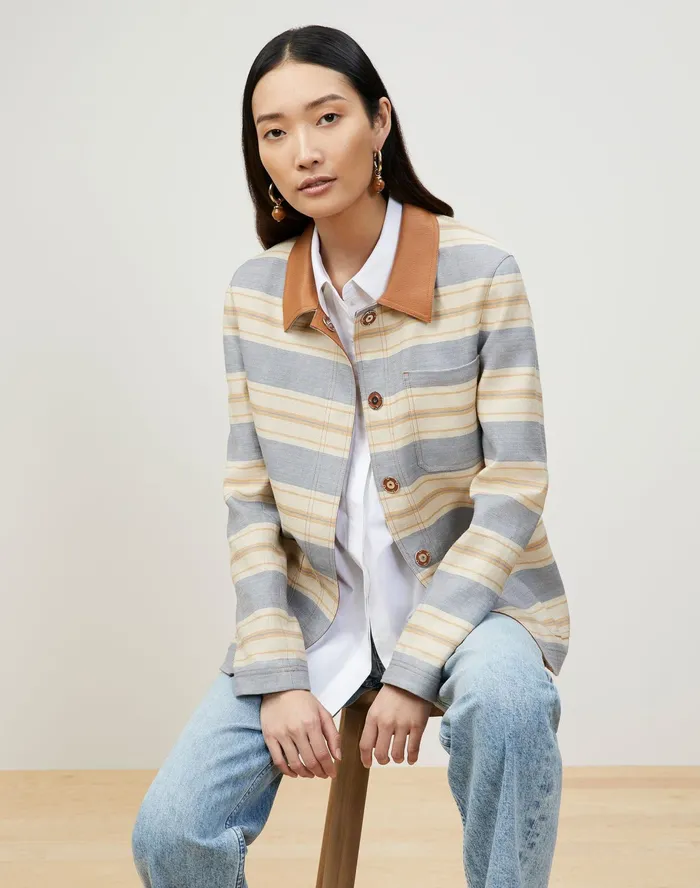 Women Lafayette 148 New York Jackets and Blazers Amaris Jacket In Patio Stripe Italian Kindlinen Stone Multi Women Lafayette 148 New York Jackets and Blazers Amaris Jacket In Patio Stripe Italian Kindlinen Stone Multi