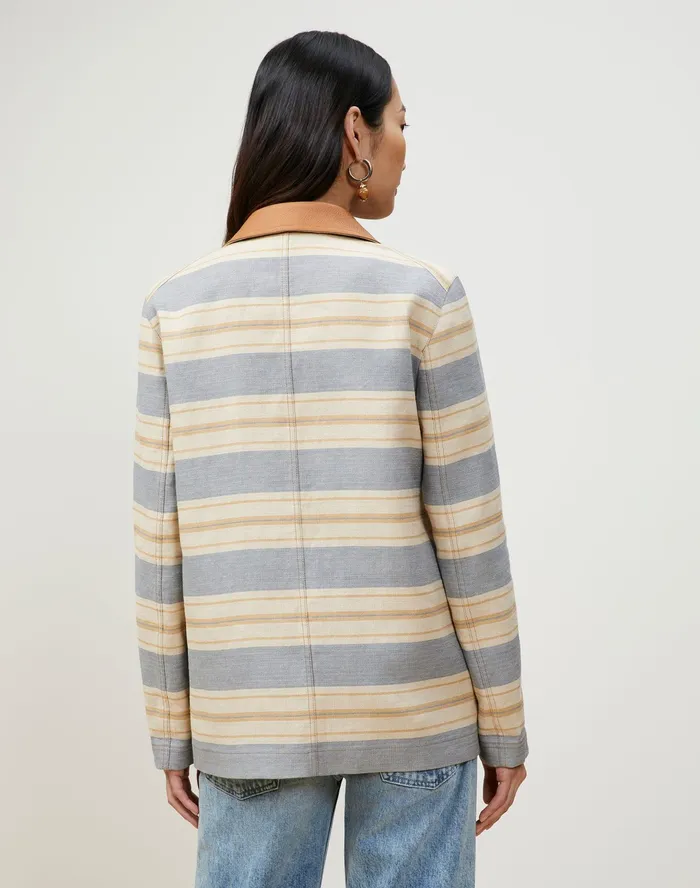 Women Lafayette 148 New York Jackets and Blazers Amaris Jacket In Patio Stripe Italian Kindlinen Stone Multi