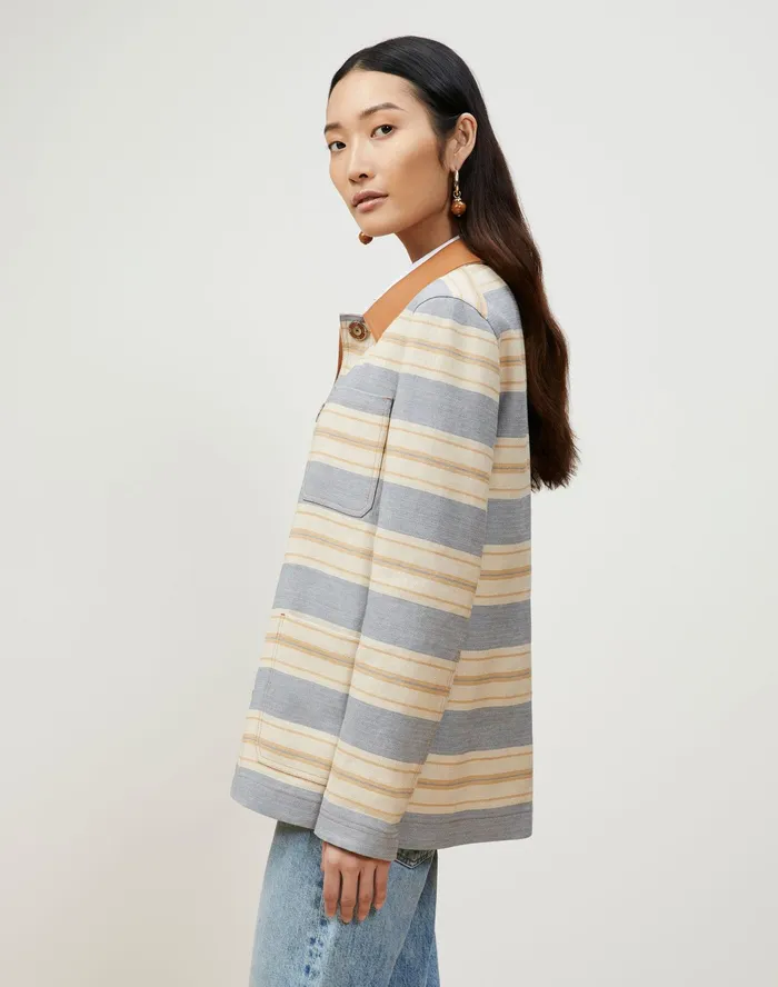 Women Lafayette 148 New York Jackets and Blazers Amaris Jacket In Patio Stripe Italian Kindlinen Stone Multi