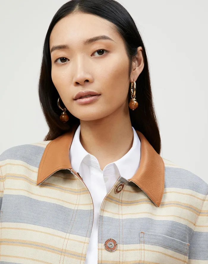 Women Lafayette 148 New York Jackets and Blazers Amaris Jacket In Patio Stripe Italian Kindlinen Stone Multi