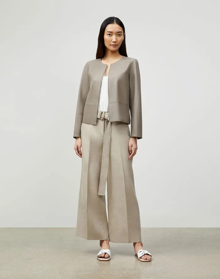 Women Lafayette 148 New York Jackets and Blazers PlusSize Griffith Jacket In Lightweight Plonge Lambskin Mink Grey