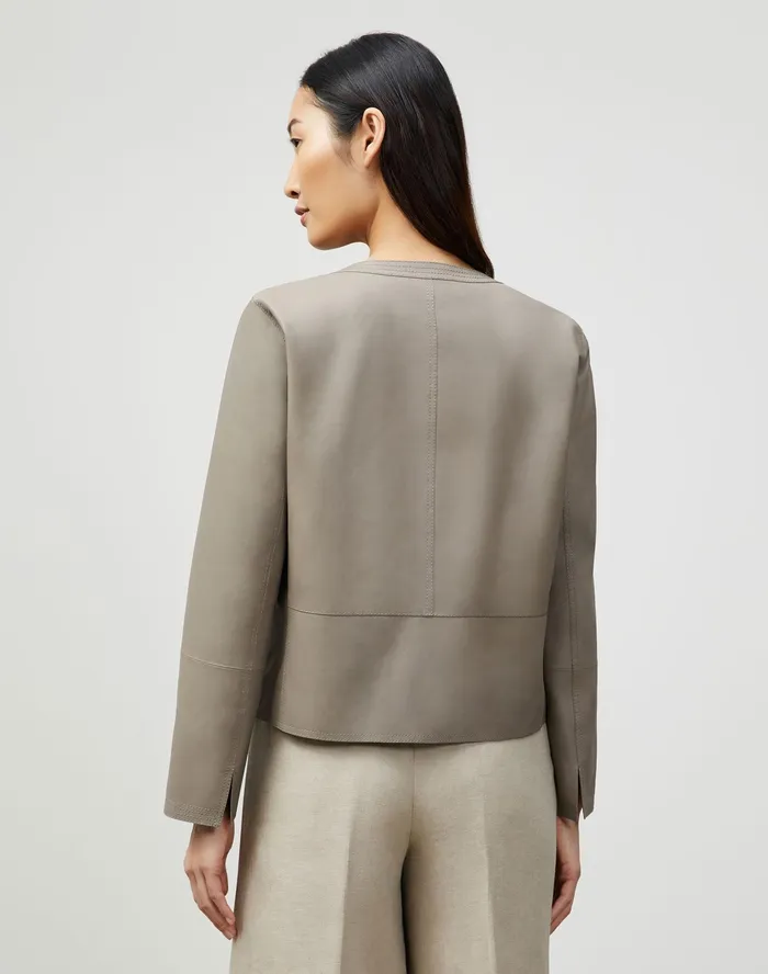 Women Lafayette 148 New York Jackets and Blazers PlusSize Griffith Jacket In Lightweight Plonge Lambskin Mink Grey