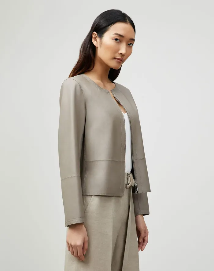 Women Lafayette 148 New York Jackets and Blazers PlusSize Griffith Jacket In Lightweight Plonge Lambskin Mink Grey
