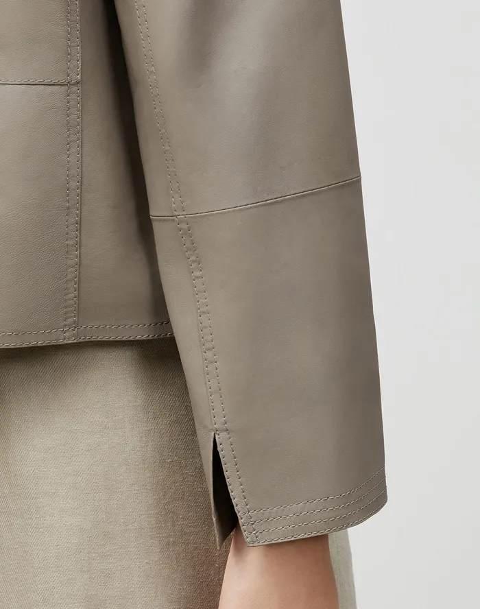 Women Lafayette 148 New York Jackets and Blazers PlusSize Griffith Jacket In Lightweight Plonge Lambskin Mink Grey