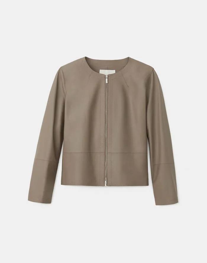 Women Lafayette 148 New York Jackets and Blazers PlusSize Griffith Jacket In Lightweight Plonge Lambskin Mink Grey
