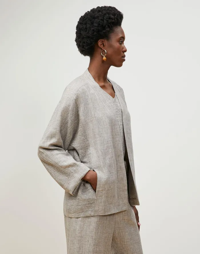 Women Lafayette 148 New York Jackets and Blazers Shiloh Jacket In Italian Kindlinen Mlange Driftwood Melange