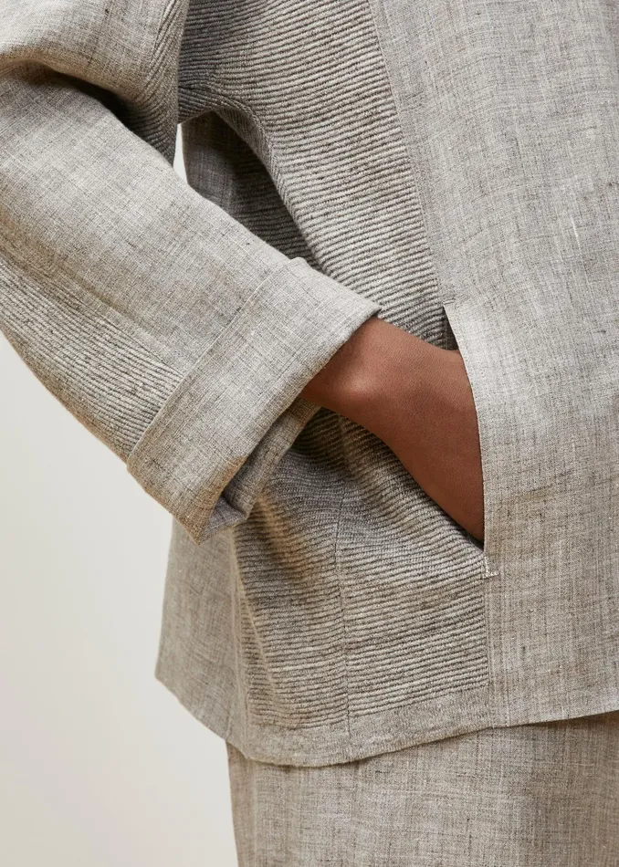 Women Lafayette 148 New York Jackets and Blazers Shiloh Jacket In Italian Kindlinen Mlange Driftwood Melange