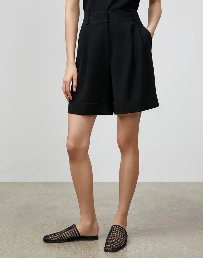 Women Lafayette 148 New York Pants and Shorts Ellis Pleated Short In Finesse Crepe Black Women Lafayette 148 New York Pants and Shorts Ellis Pleated Short In Finesse Crepe Black