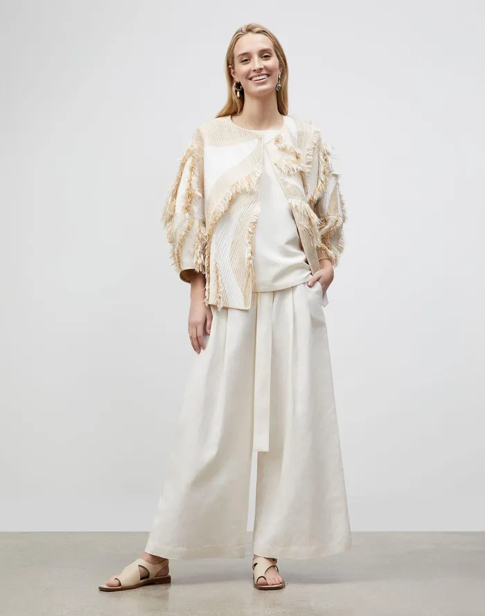 Women Lafayette 148 New York Pants and Shorts Gavin WideLeg Pant In Coastal Cloth Alabaster