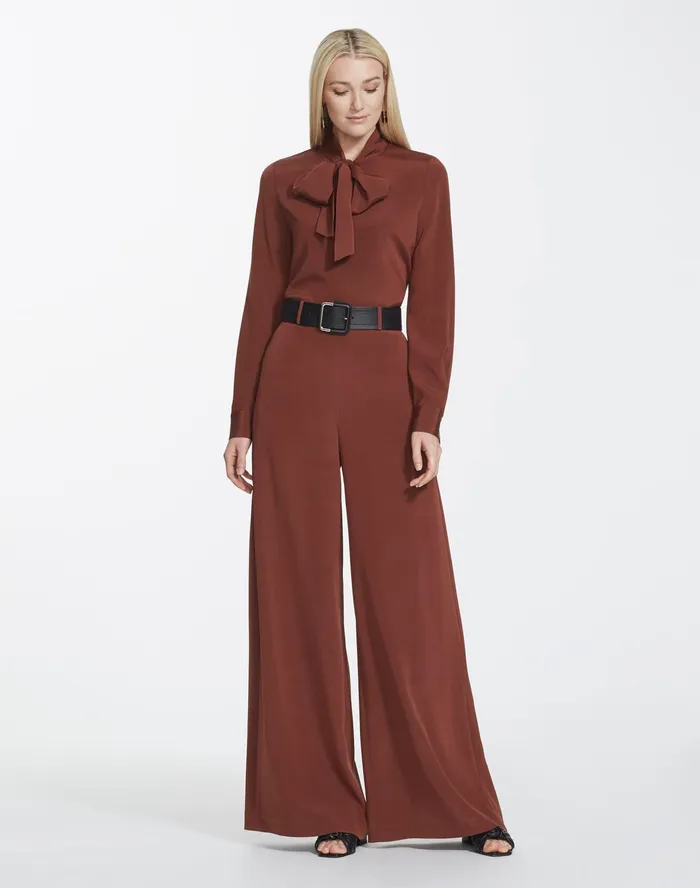 Women Lafayette 148 New York Pants and Shorts Luxe Stretch Crepe De Chine Jackson WideLeg Pant Burnt Cinnamon