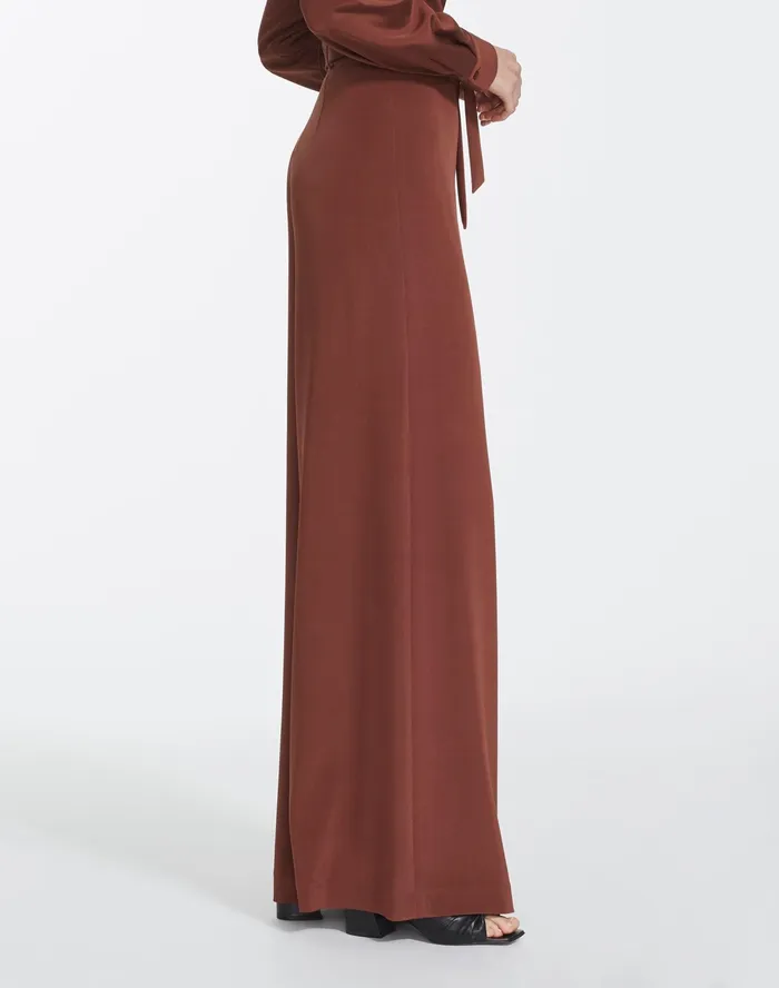 Women Lafayette 148 New York Pants and Shorts Luxe Stretch Crepe De Chine Jackson WideLeg Pant Burnt Cinnamon