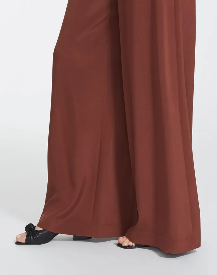 Women Lafayette 148 New York Pants and Shorts Luxe Stretch Crepe De Chine Jackson WideLeg Pant Burnt Cinnamon
