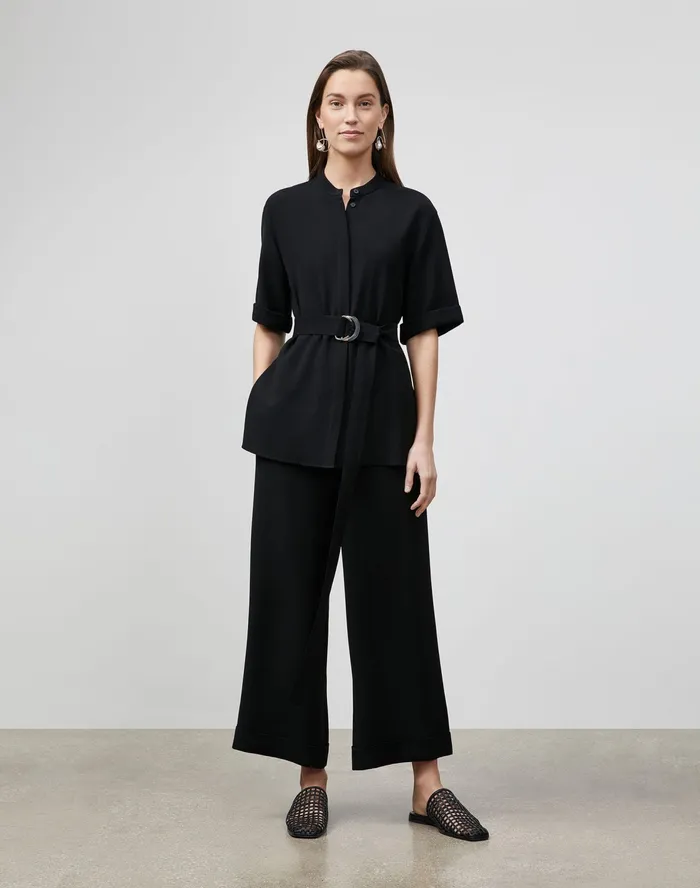 Women Lafayette 148 New York Pants and Shorts Petite Riverside Cuffed Ankle Pant In Finesse Crepe Black