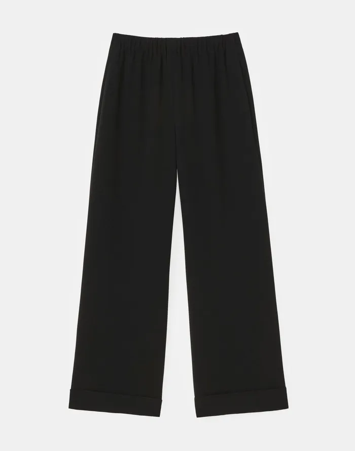 Women Lafayette 148 New York Pants and Shorts Petite Riverside Cuffed Ankle Pant In Finesse Crepe Black