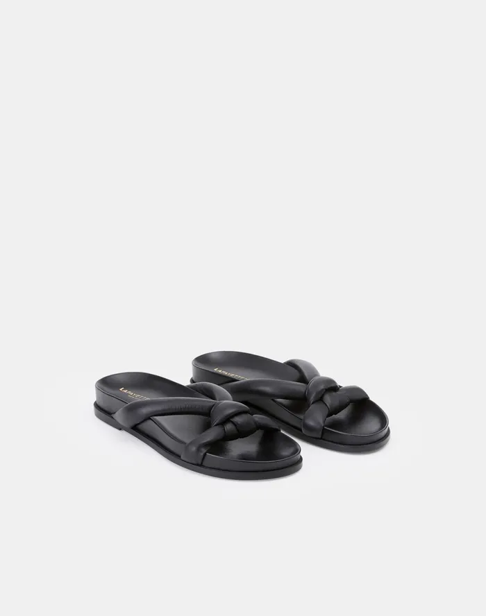 Women Lafayette 148 New York Sandals Honore Flat Sandal In Nappa Leather Black